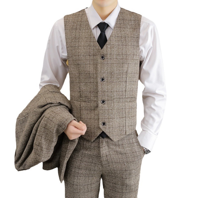 Men's Slim-fit Plaid Men's Three-piece Suit - Image 5