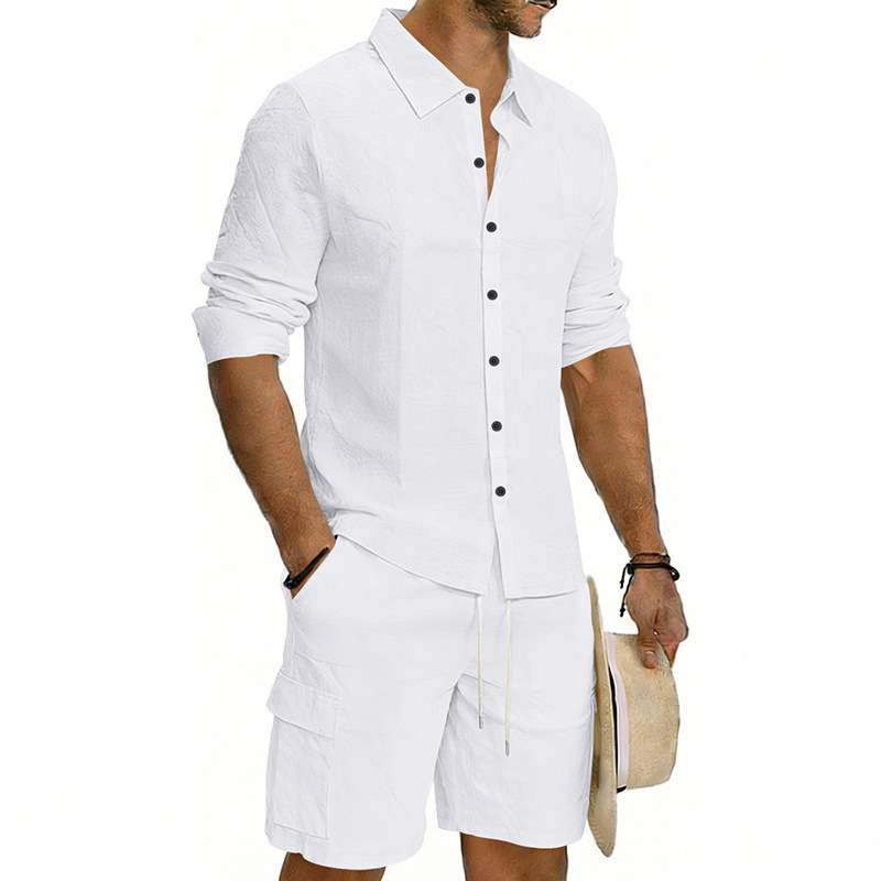Men's Linen Loose Casual Shirt And Shorts Set - Image 3