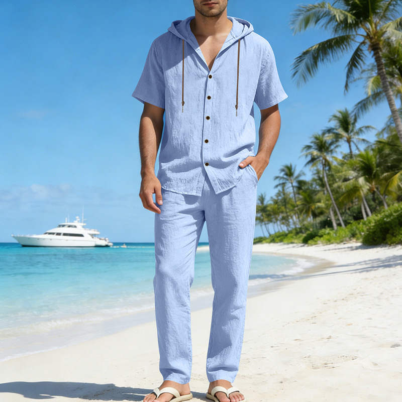 Men's Summer Loose Casual Hooded Short-Sleeve Shirt Set - Image 6