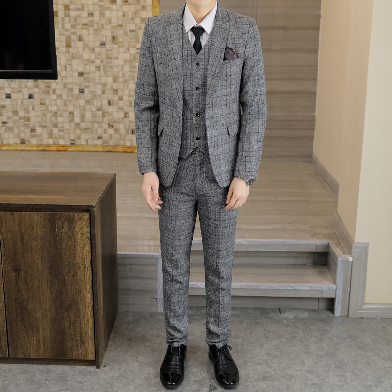 Men's Slim-fit Plaid Men's Three-piece Suit - Image 6