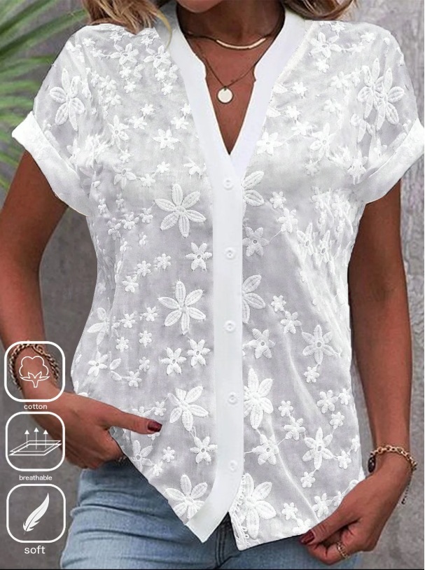 Summer Simplicity Casual V-neck Solid Color Shirt For Women - Image 8