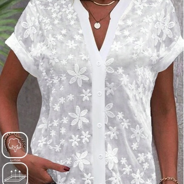 Summer Simplicity Casual V-neck Solid Color Shirt For Women - Image 4