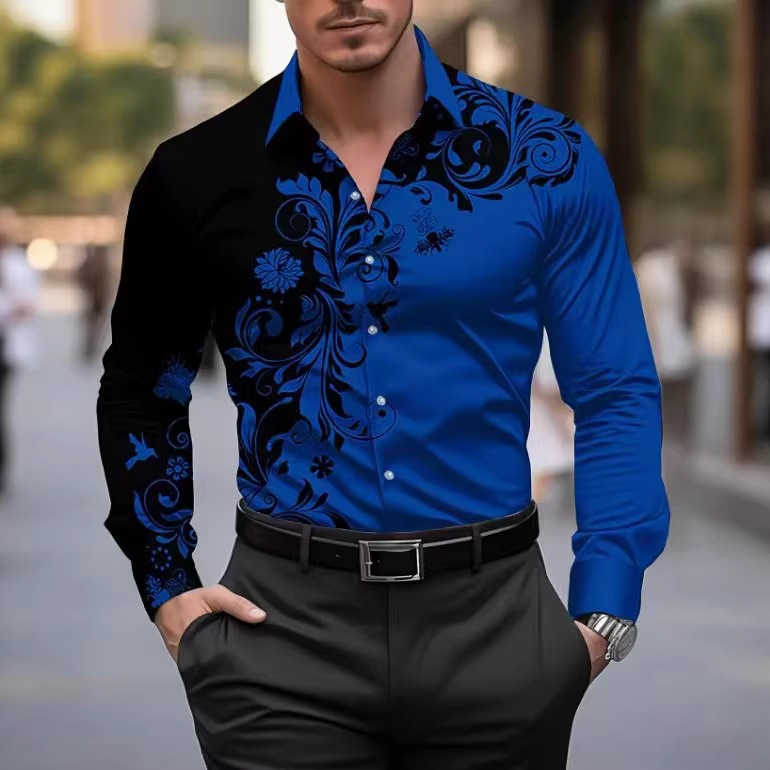Men's Patterned Printed Slim-Fit Shirt