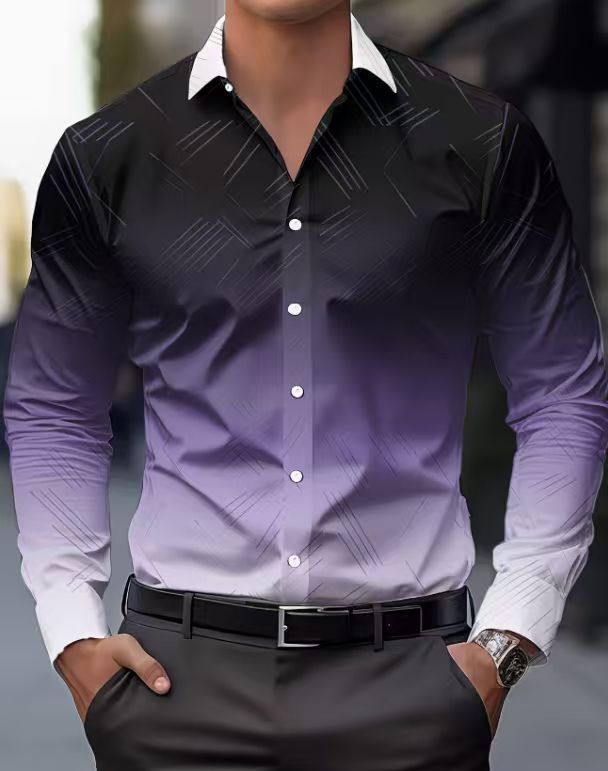 Men's Slim-Fit Long-Sleeve Shirt With Linear Print - Image 2