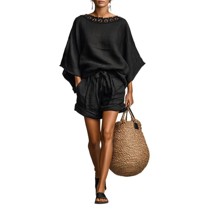 Loose-fitting Solid-color Casual T-shirt And Shorts Set - Image 3