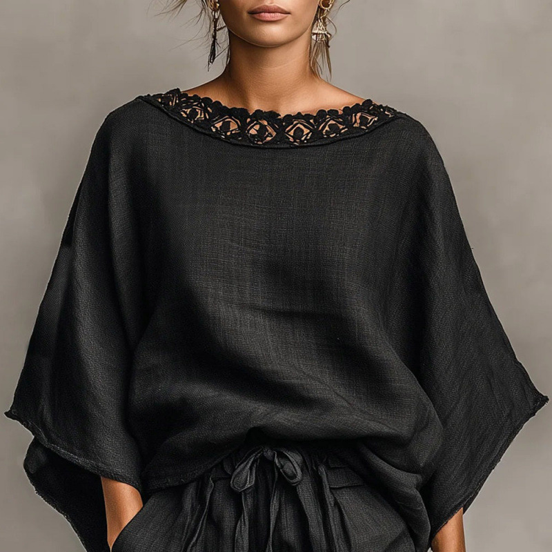 Loose-fitting Solid-color Casual T-shirt And Shorts Set - Image 2