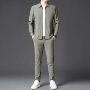 Autumn New Lapel Zip-up Cardigan Coat Jacket Trendy Trousers Mens Two-piece Set