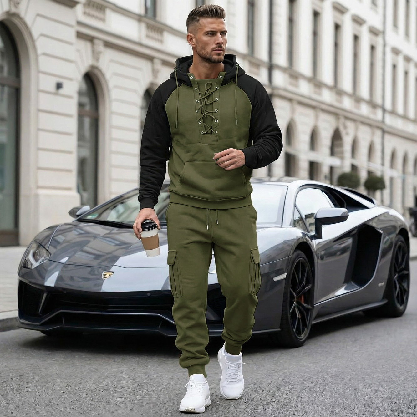 Fleece-lined Cargo Pants With Raglan Sleeves And Multiple Pockets - Image 3