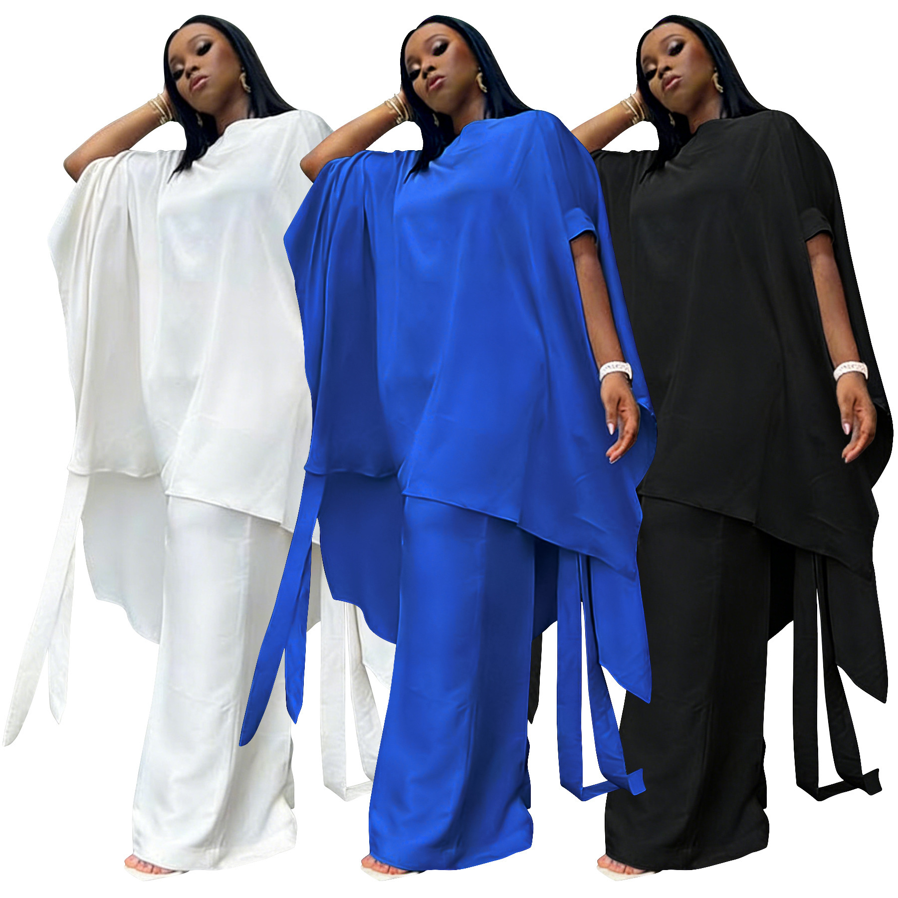 Set Stylish Shawl-Style Top And Workwear Wide-Leg Pants - Image 6