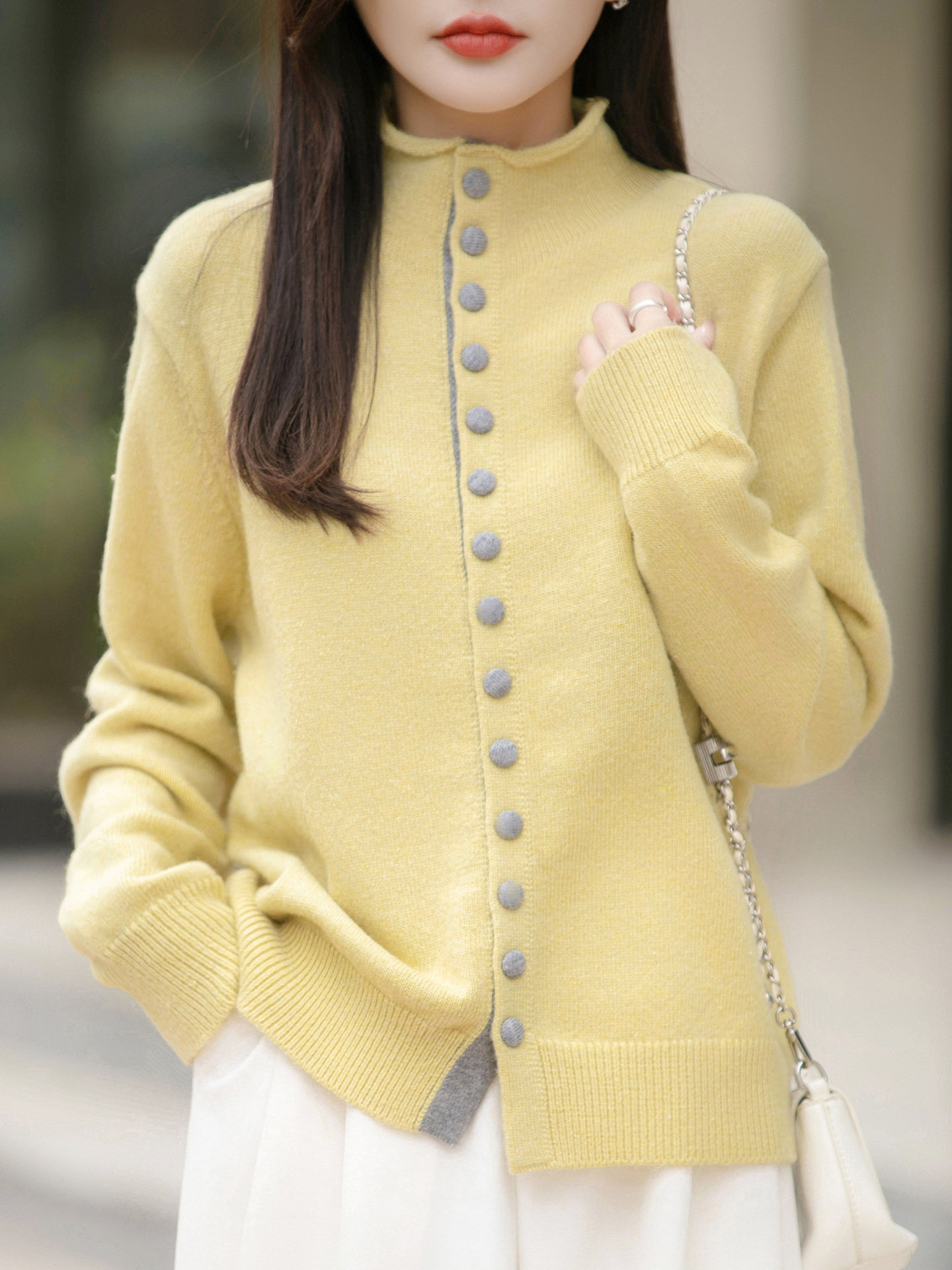 Old Money Style Color-Block Knitted Cardigan Womens Chic Contrasting Color Sweater Coat - Image 8