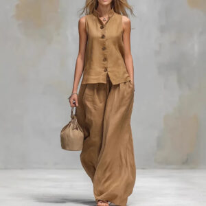 Fashionable Casual V-Neck Vest And Pants Set