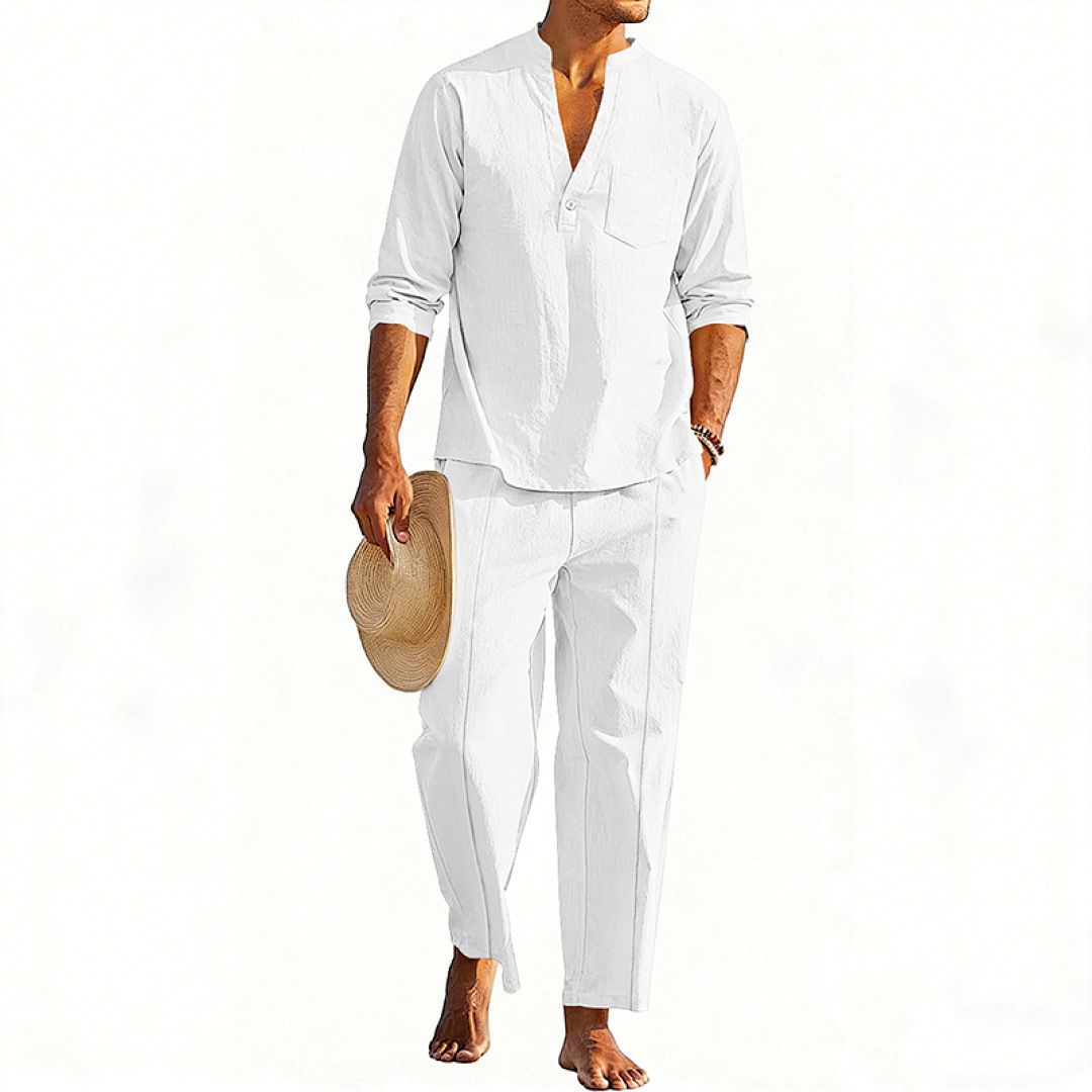 Casual Men's Henley Long-Sleeve Straight-Leg Pants Set - Image 9