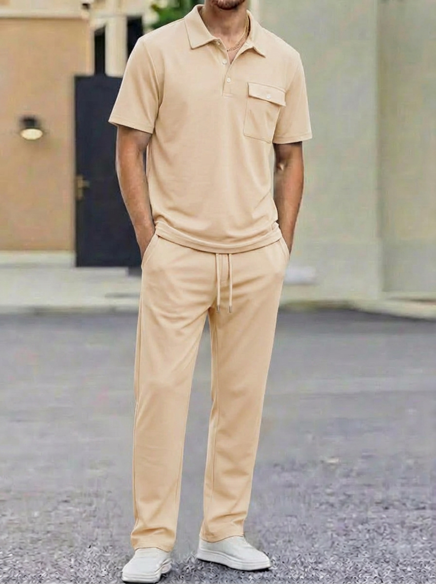 Mens Sportswear Set Short-Sleeve Polo Shirt Pants - Image 9