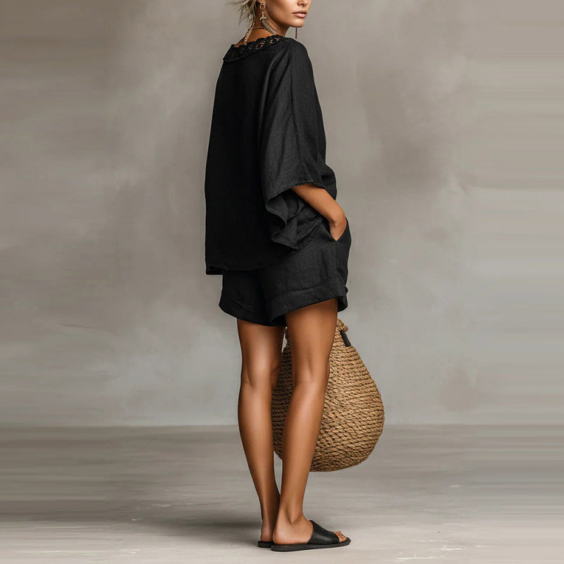 Loose-fitting Solid-color Casual T-shirt And Shorts Set - Image 5