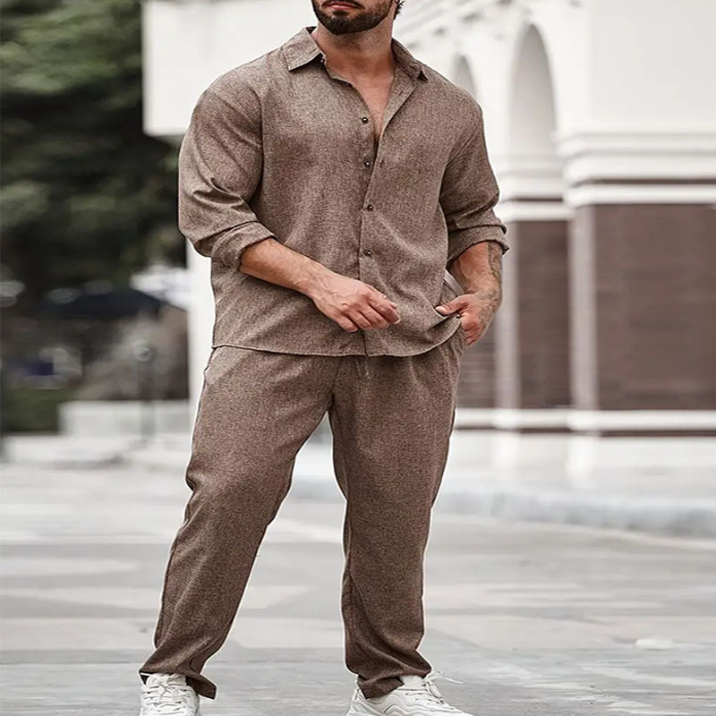 Men's Casual Long-Sleeve Top And Pants Two-Piece Set - Image 2