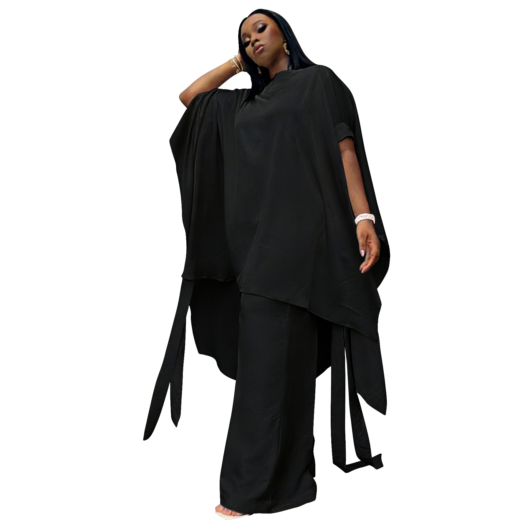 Set Stylish Shawl-Style Top And Workwear Wide-Leg Pants - Image 8