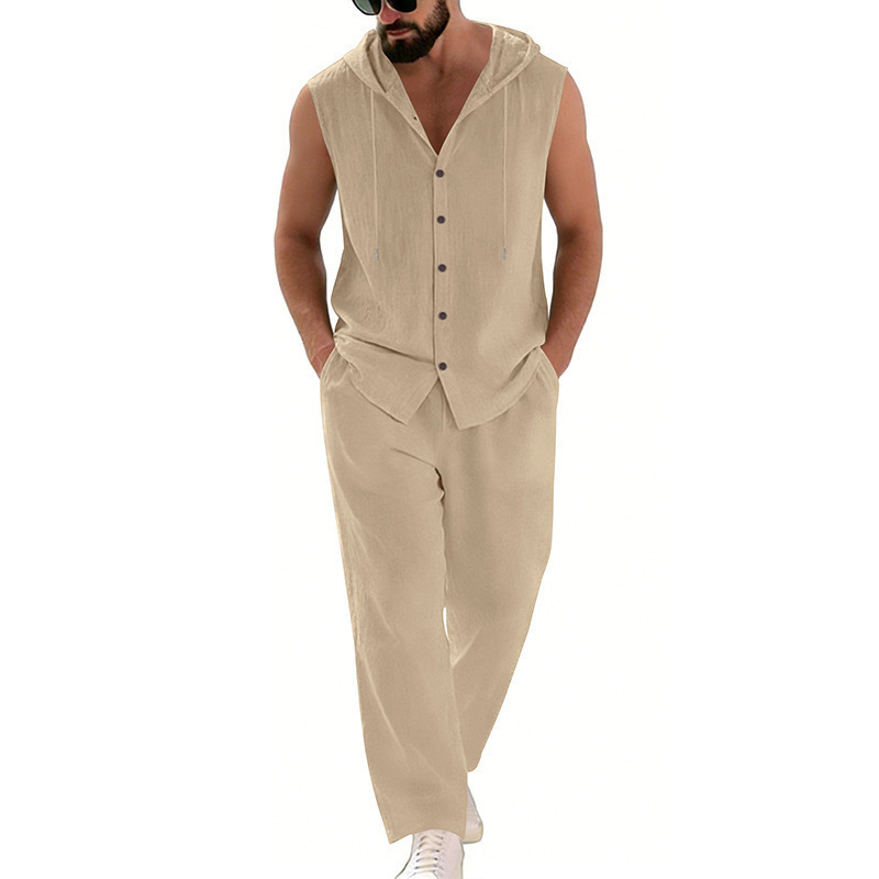 Loose-fitting Casual Hooded Sleeveless Shirt And Pants Set - Image 10