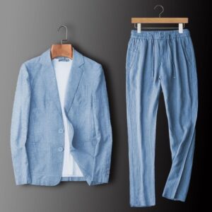 SpringSummer All-Linen Business-Casual Lightweight Breathable Mens Suit Set