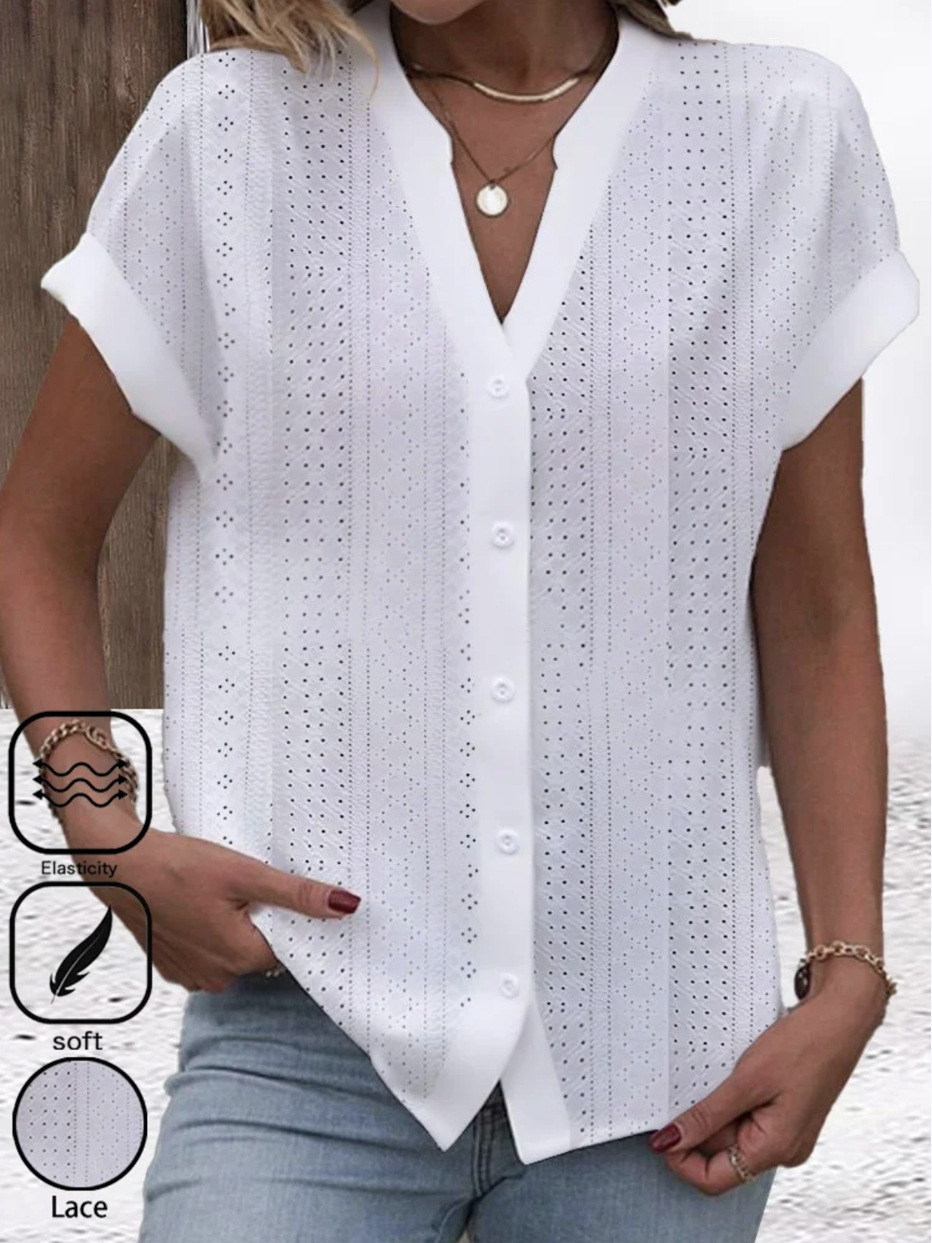 Summer Simplicity Casual V-neck Solid Color Shirt For Women - Image 6