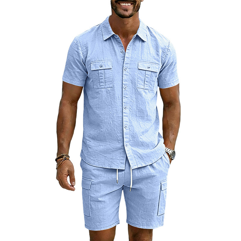 Men's Lapel Shirt And Multi-Pocket Shorts Set - Image 10