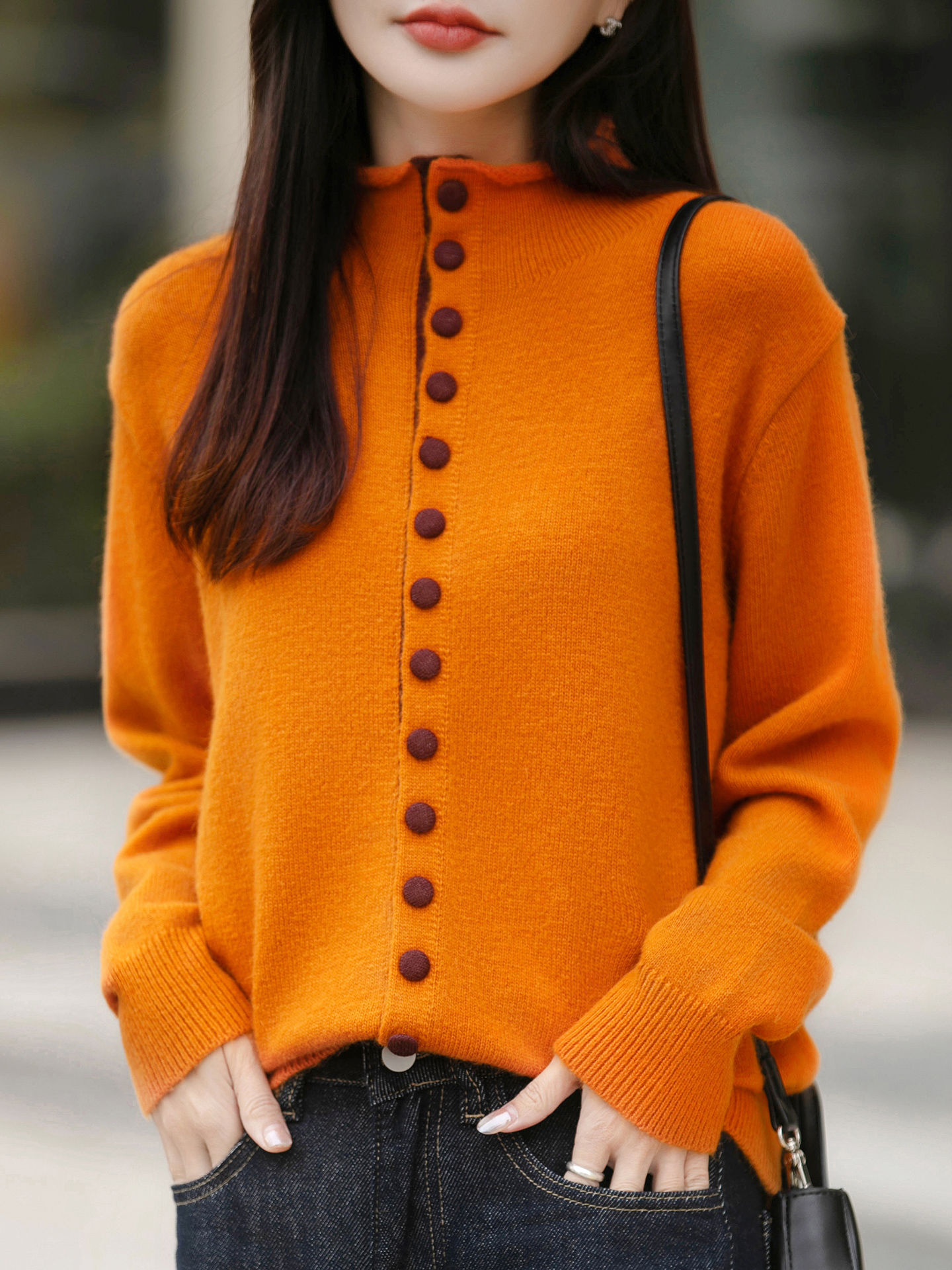 Old Money Style Color-Block Knitted Cardigan Womens Chic Contrasting Color Sweater Coat - Image 6
