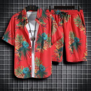 Mens Short-Sleeve Shirt And Casual Shorts Set