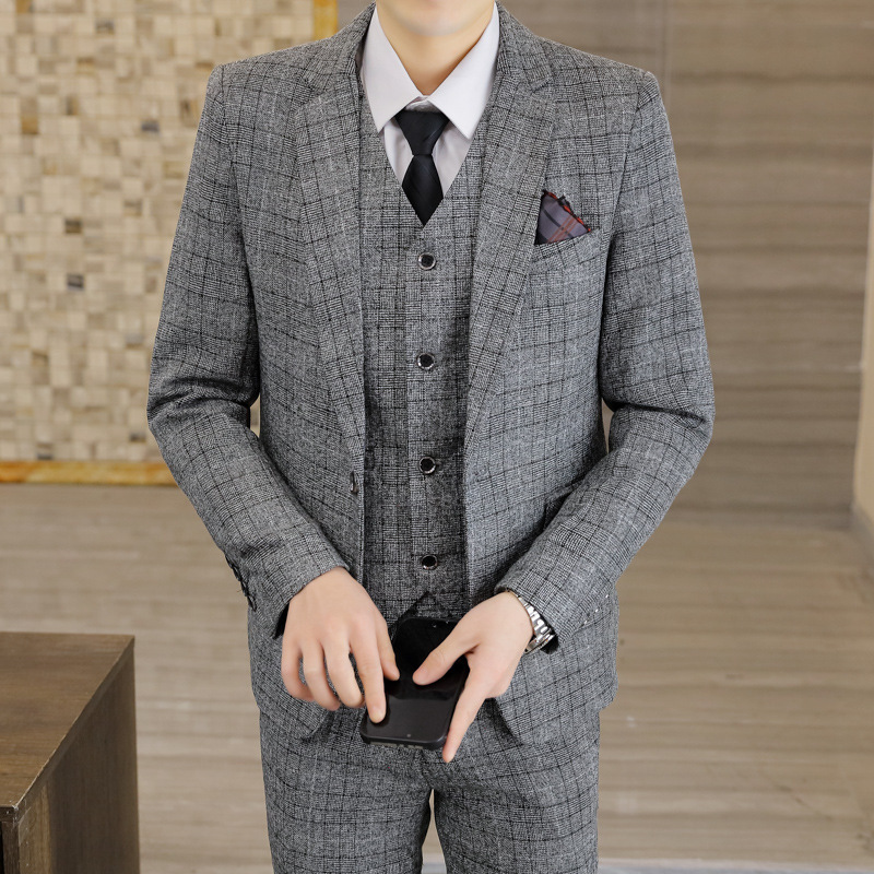 Men's Slim-fit Plaid Men's Three-piece Suit - Image 2