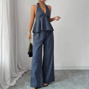 Sexy Backless Halter Jumpsuit And Straight Pants Fashionable Casual Set