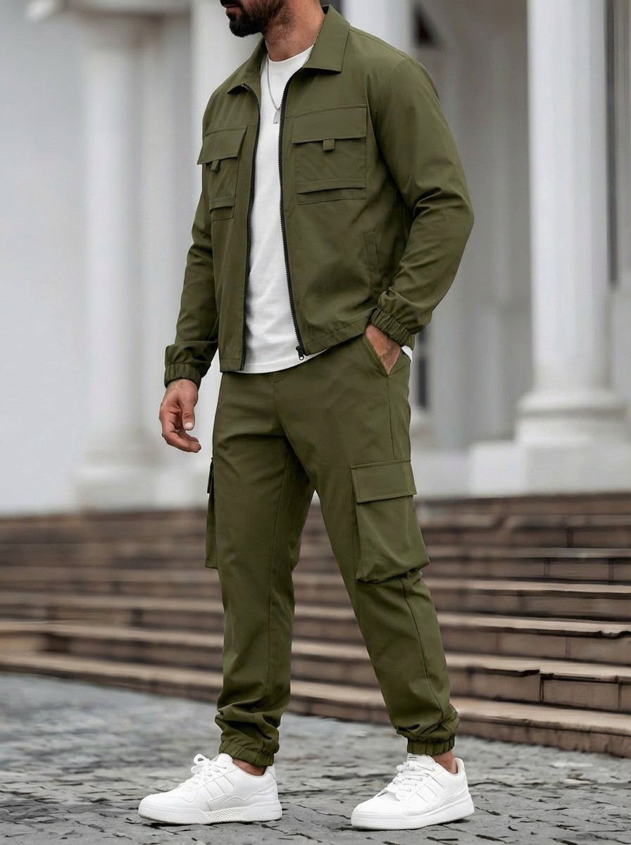 Mens Long-Sleeve Zip-Up Top And Pants Casual Workwear Set - Image 3