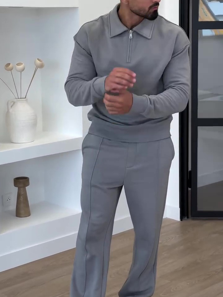 Half-Zip Polo Neck Sweatshirt & Slim Flare Pants Set - Image 5