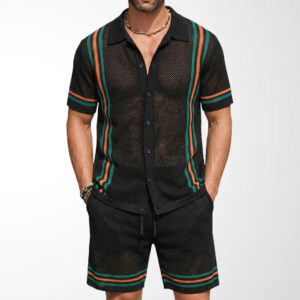 Men's Hollow-Out Short-Sleeve Knitted Sweater Set