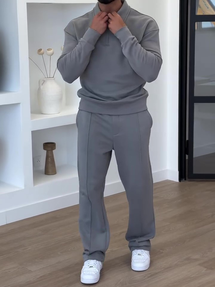 Half-Zip Polo Neck Sweatshirt & Slim Flare Pants Set - Image 6