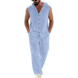 Loose-fitting Casual Hooded Sleeveless Shirt And Pants Set