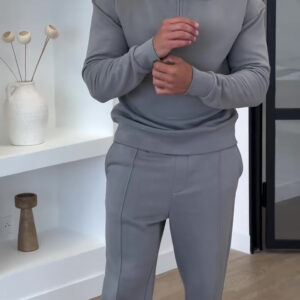 Half-Zip Polo Neck Sweatshirt & Slim Flare Pants Set