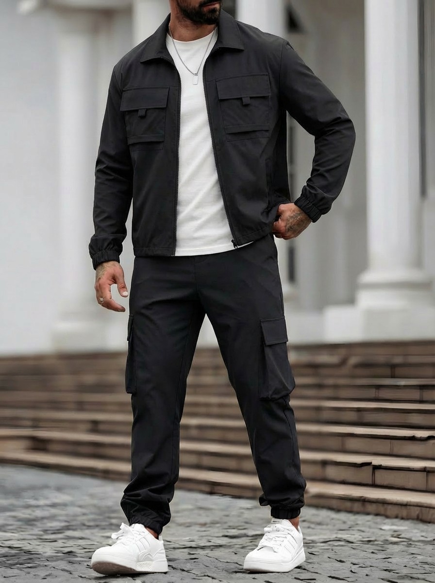 Mens Long-Sleeve Zip-Up Top And Pants Casual Workwear Set - Image 10