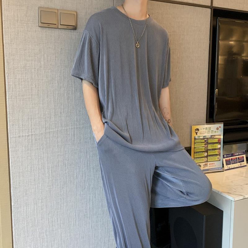 Men's Trendy Hong Kong-style Casual Viscose Short-sleeve Set - Image 5