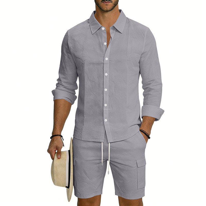Men's Linen Loose Casual Shirt And Shorts Set - Image 9