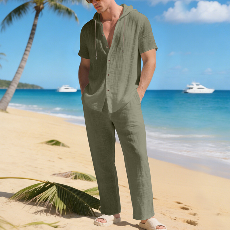 Men's Summer Loose Casual Hooded Short-Sleeve Shirt Set - Image 5