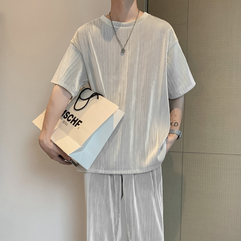 Men's Trendy Hong Kong-style Casual Viscose Short-sleeve Set - Image 4