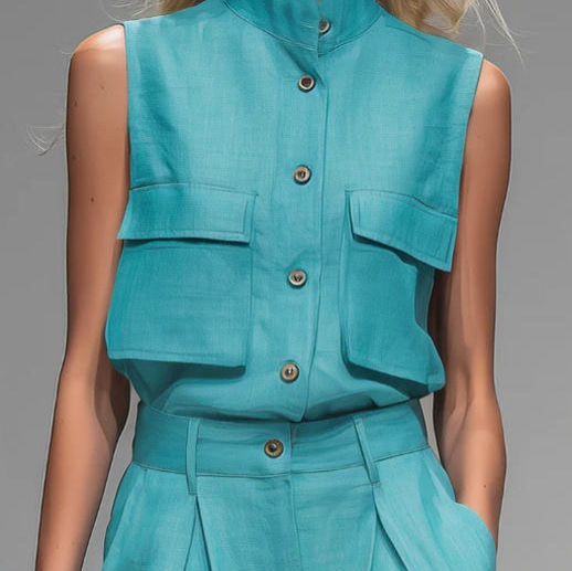 Sleeveless Vest And Wide-leg Pants Set For Women - Image 4