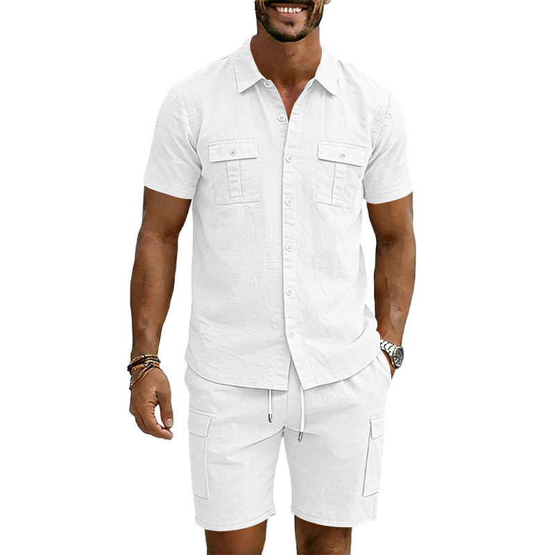 Men's Lapel Shirt And Multi-Pocket Shorts Set - Image 8