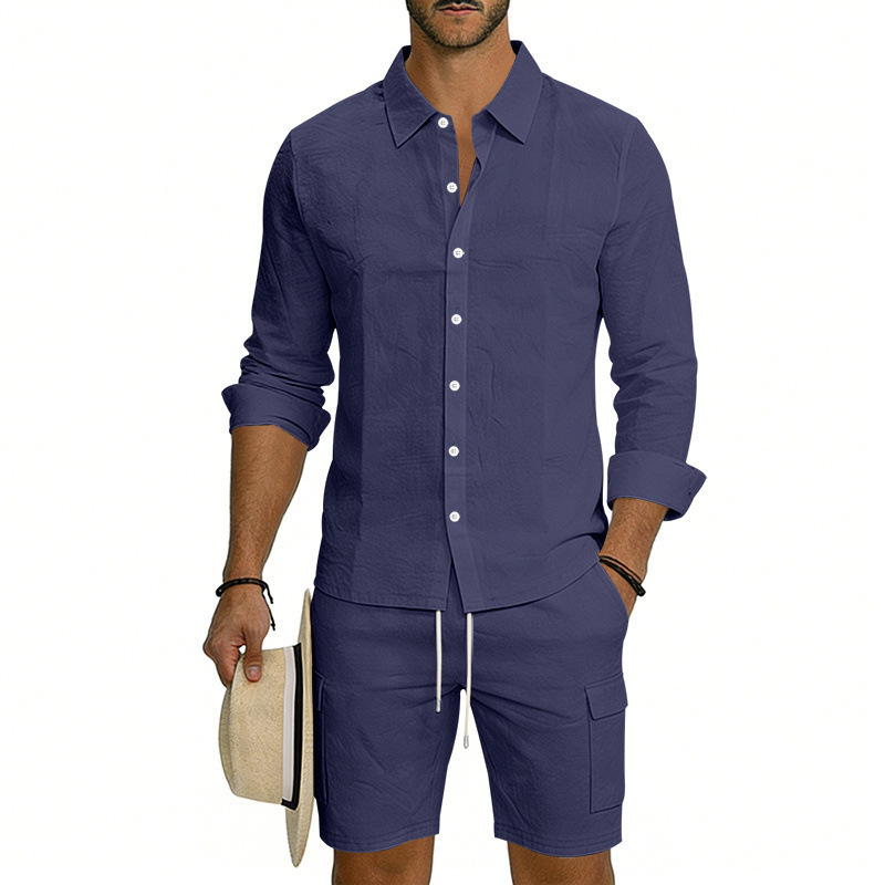 Men's Linen Loose Casual Shirt And Shorts Set - Image 4