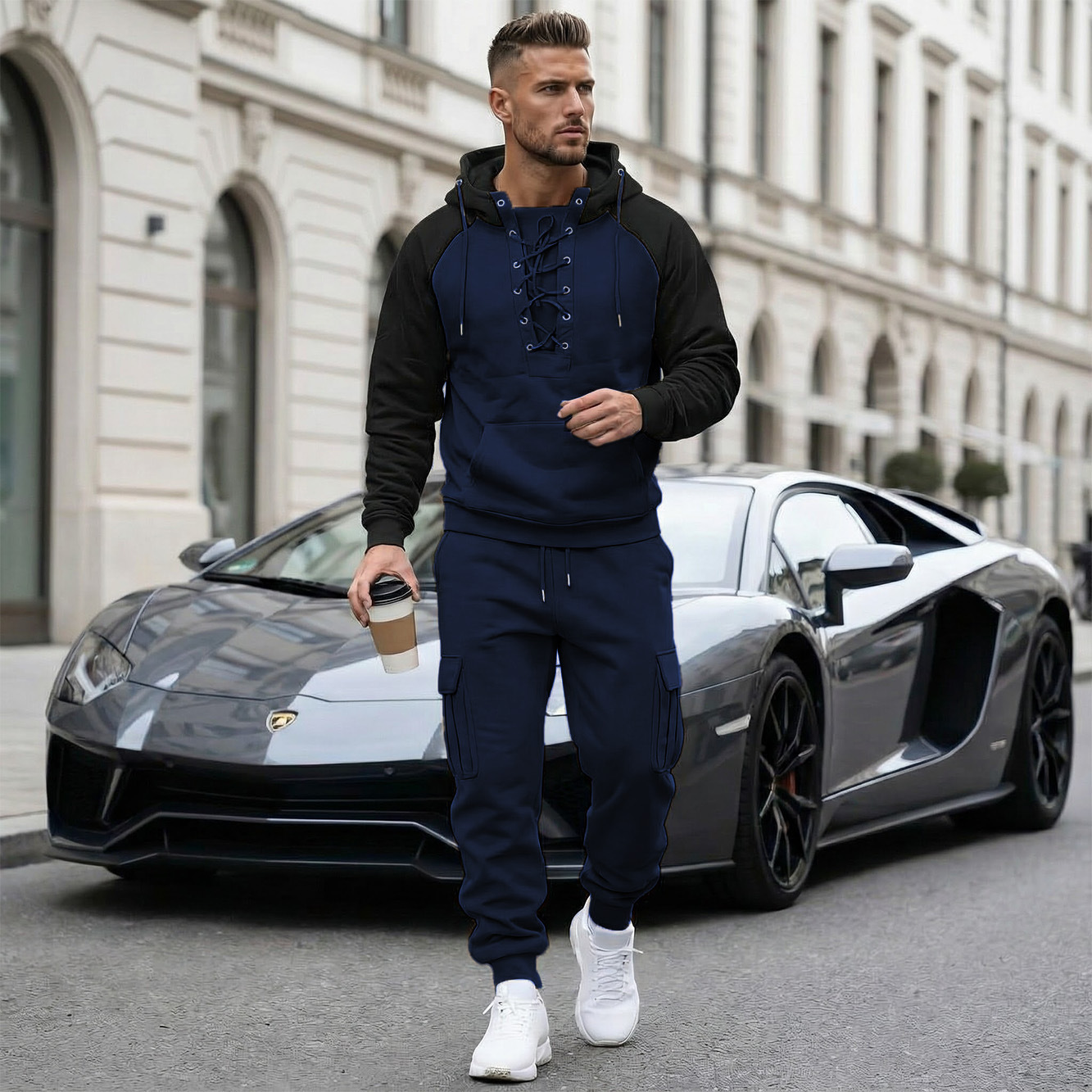 Fleece-lined Cargo Pants With Raglan Sleeves And Multiple Pockets - Image 9