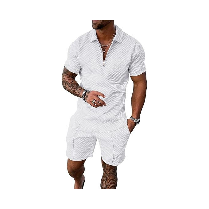 Zipper Shirt Short Sleeve Suit Male