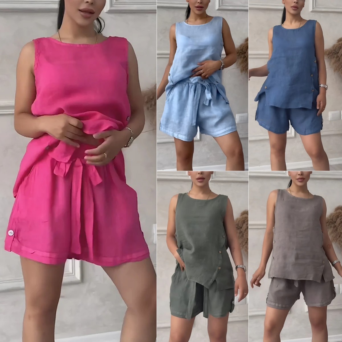 Women's Plus-size Cotton-linen Shirt Set - Image 5