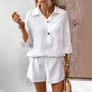 Casual Double-Panel Shirt With Lapel Collar Casual Two-Piece Set