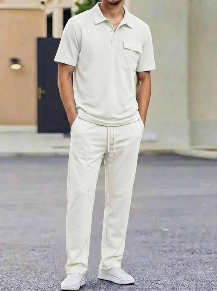 Mens Sportswear Set Short-Sleeve Polo Shirt Pants - Image 7