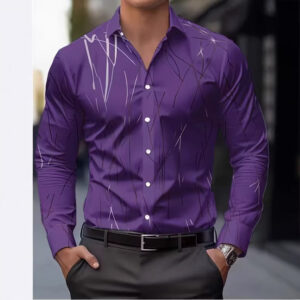 Men's Slim-Fit Long-Sleeve Shirt With Linear Print