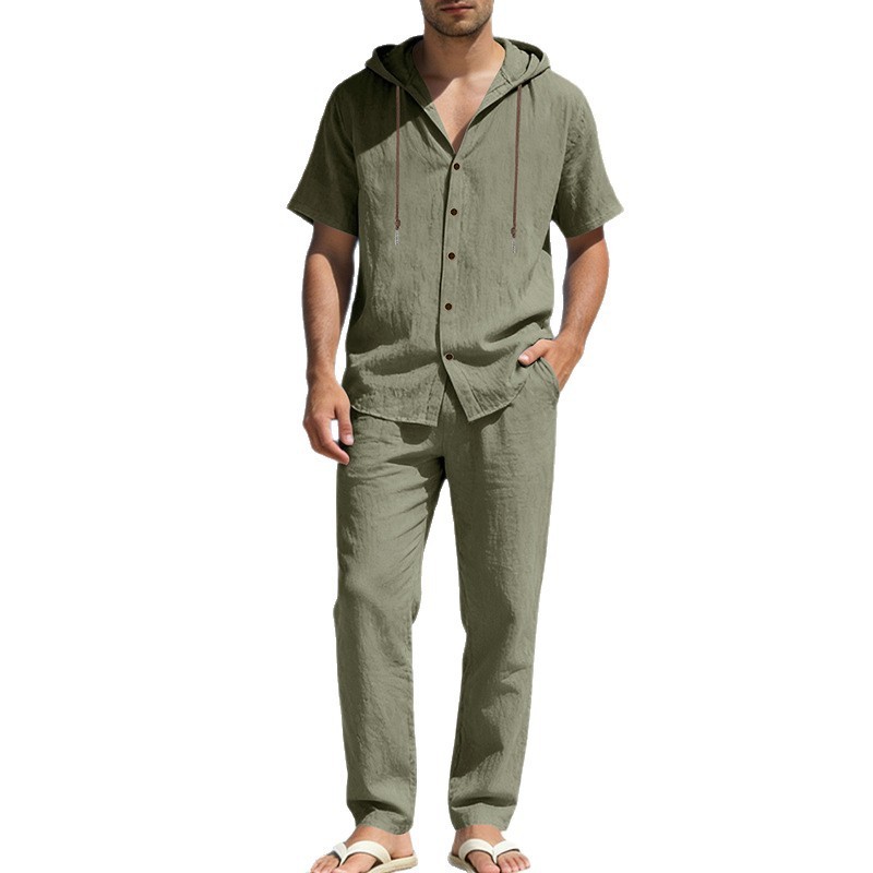 Men's Summer Loose Casual Hooded Short-Sleeve Shirt Set - Image 9