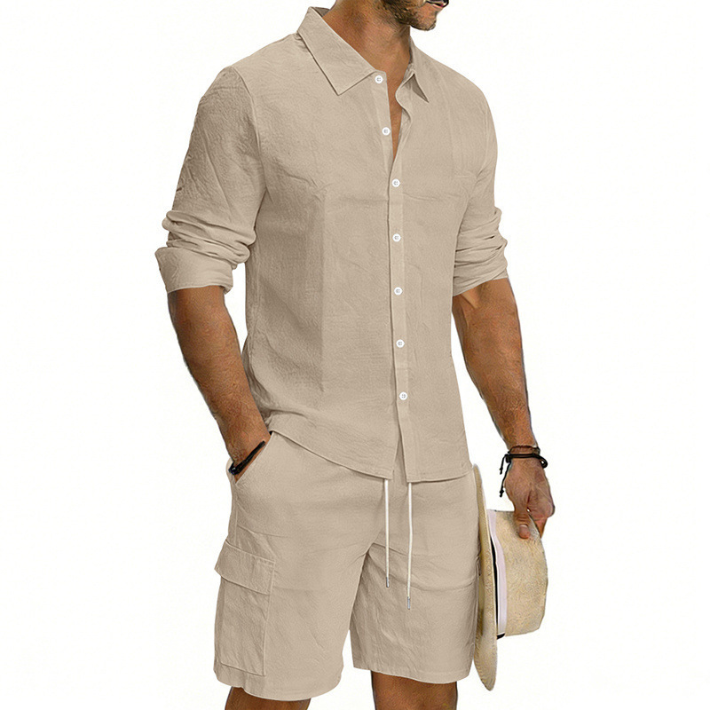 Men's Linen Loose Casual Shirt And Shorts Set - Image 5